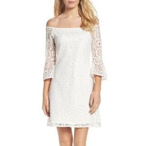 White Lace A-Line Off Shoulder Dress, Bridal